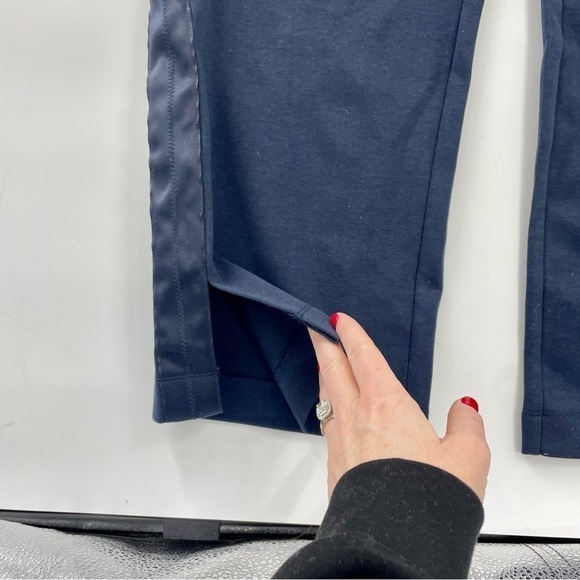 The Greii Navy Blue Straight Leg Drawstring Satin Trim Athleisure Sweatpants - Picture 2 of 11